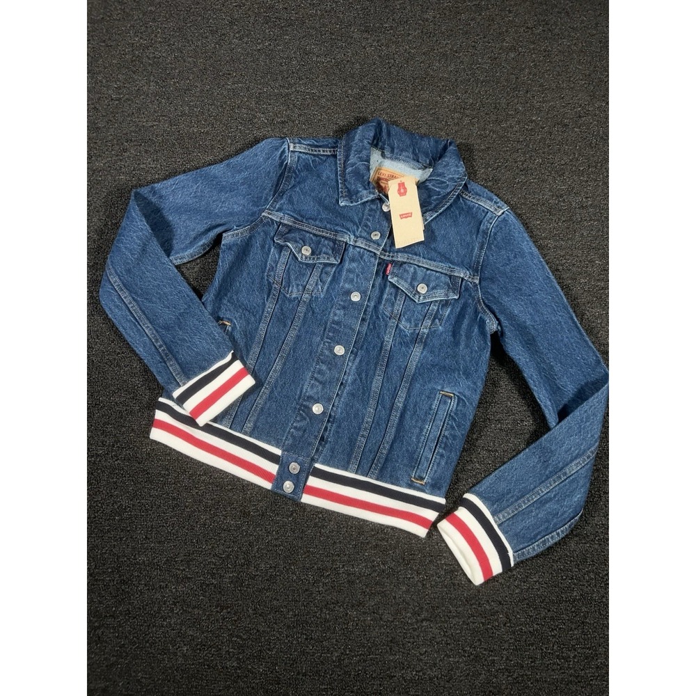 New Levis Original Trucker Jacket Men's Small Blue Denim Jean Jacket Striped
